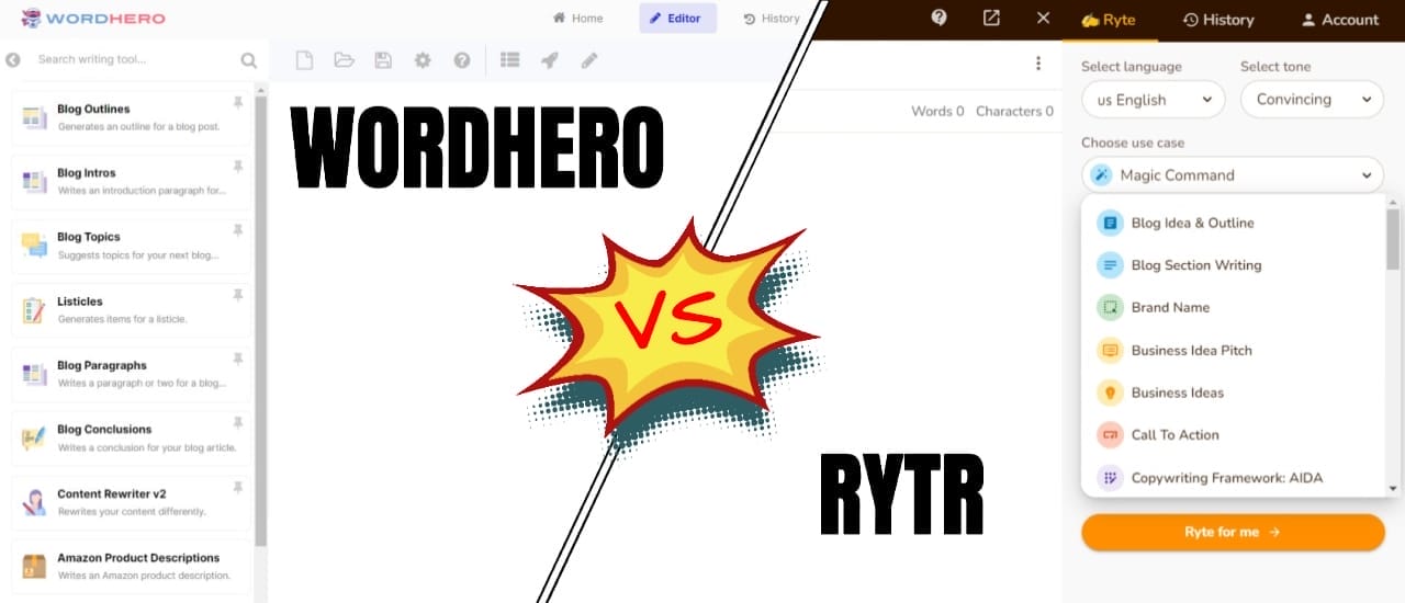 WordHero vs Rytr – Top AI Content Writers