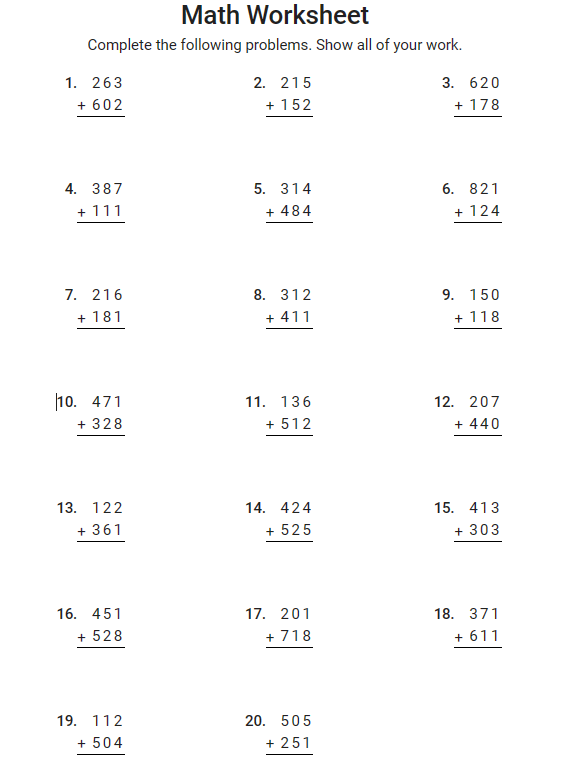 Free Math Worksheet Generator