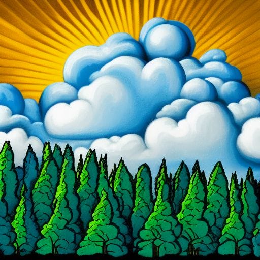 1340603030 a beautiful forest huge clouds popart