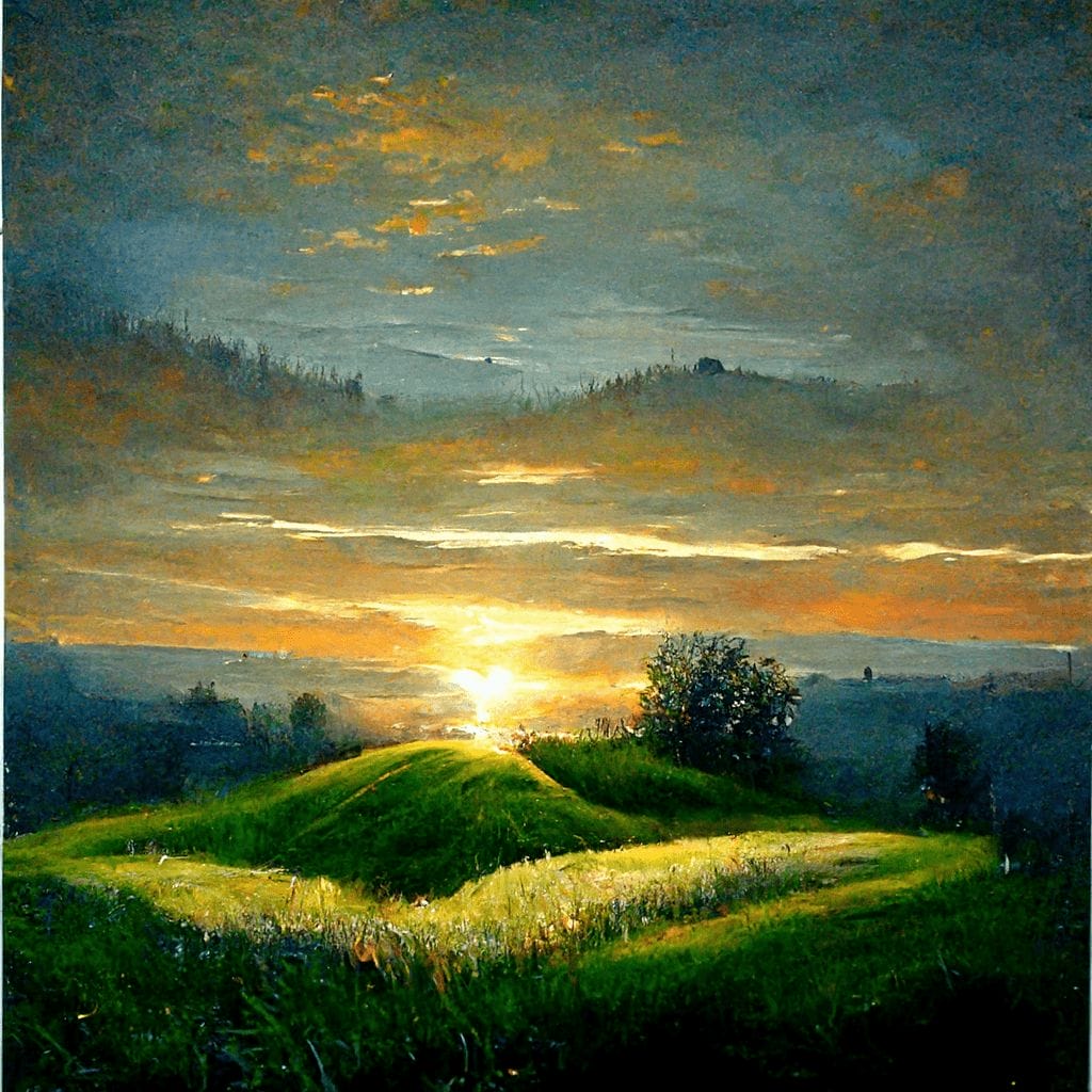 A beautiful sunrise hill grass oil on canvas realism a273ca66 f2b2 4fa5 832e a58be3b294b1
