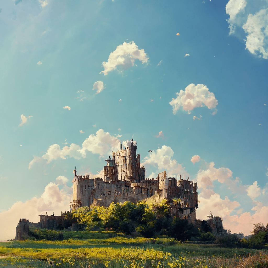 A photograph of a medieval castle from afar clear sky d94260bc 7cfb 4a45 a49b d43ebdf72922