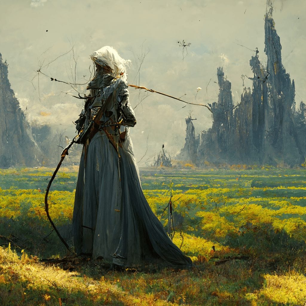 An elf staring down at a battlefield long white hair s 83937888 f4bc 4d9c aa60 aacd32bf2311