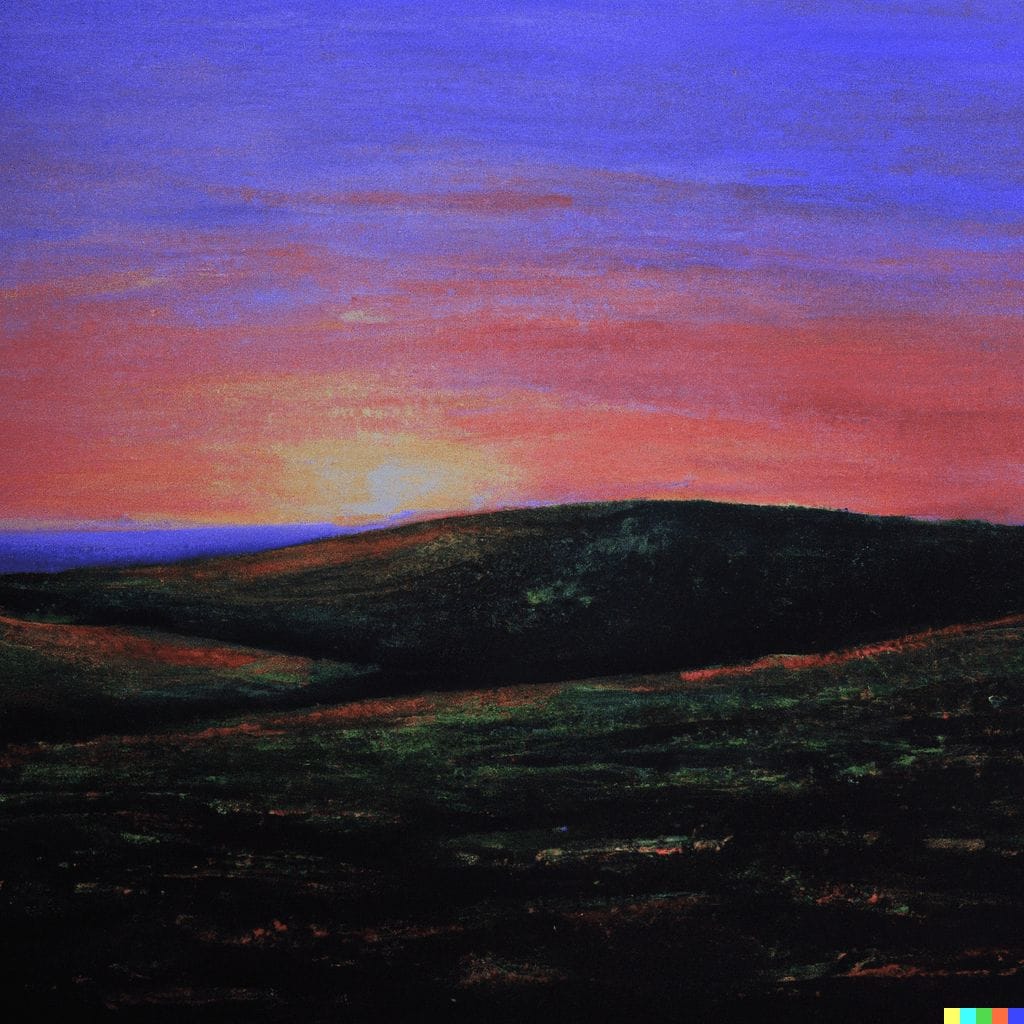 DALL·E 2022 09 06 18.02.42 A beautiful sunrise hill grass oil on canvas realism