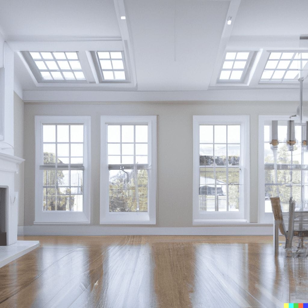 DALL·E 2022 09 06 18.31.43 The interior of a new home big windows bright lights hyperrealistic full hd
