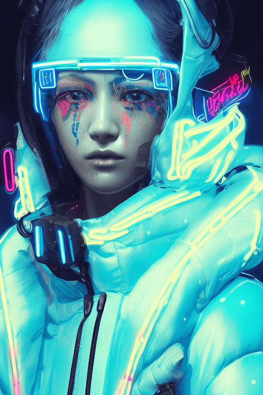 Neon Operator Girl Cyberpunk Futuristic Blue Neon Reflective Puffy Coat 43241151 1