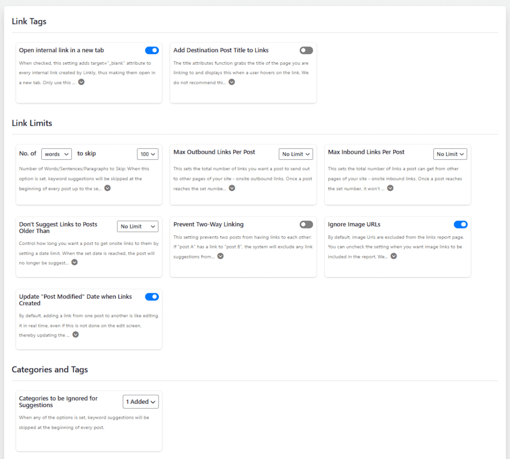 Linksy Settings