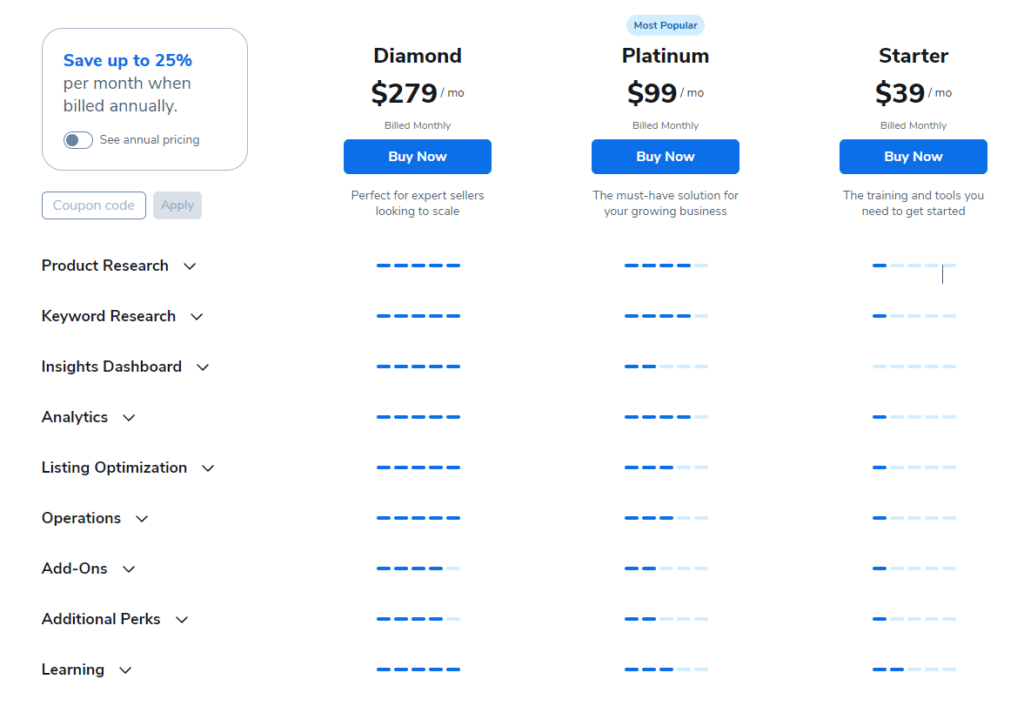 Helium 10 Pricing