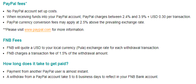 PayPal and FNB Fees South Africa