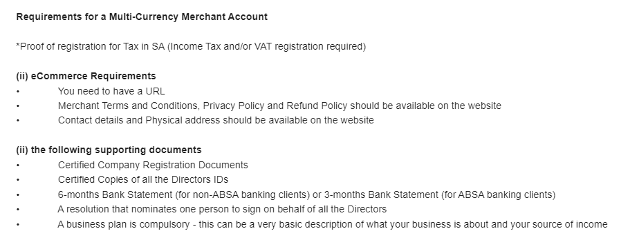 Requirements for Opening an Absa Multi Currency Merchant Account